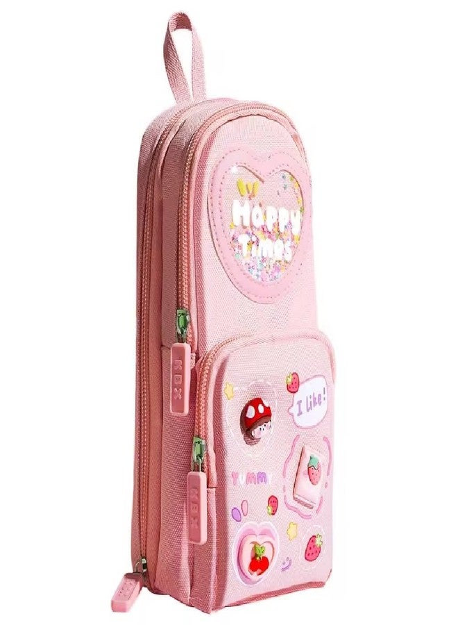 SEMNOX CREATION Pencil Case 3 Compartment Cute Pencil Case Aesthetic Pencil Pouch for Girls Large Capacity Pen Pencil Pouch Multifunctional Stationery Organizer for School Office (Happy Time Pink) - Image 1